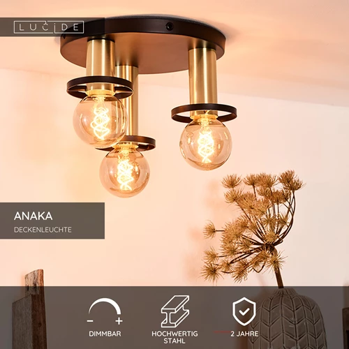 Lucide ANAKA - Deckenleuchte - Ø 30 cm - 3xE27 - Schwarz - USP